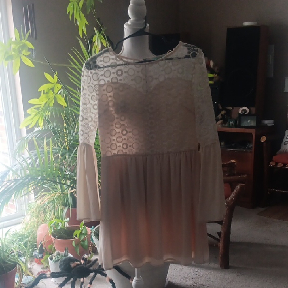 KARLIE Lace Long Sleeve Dress in Cream